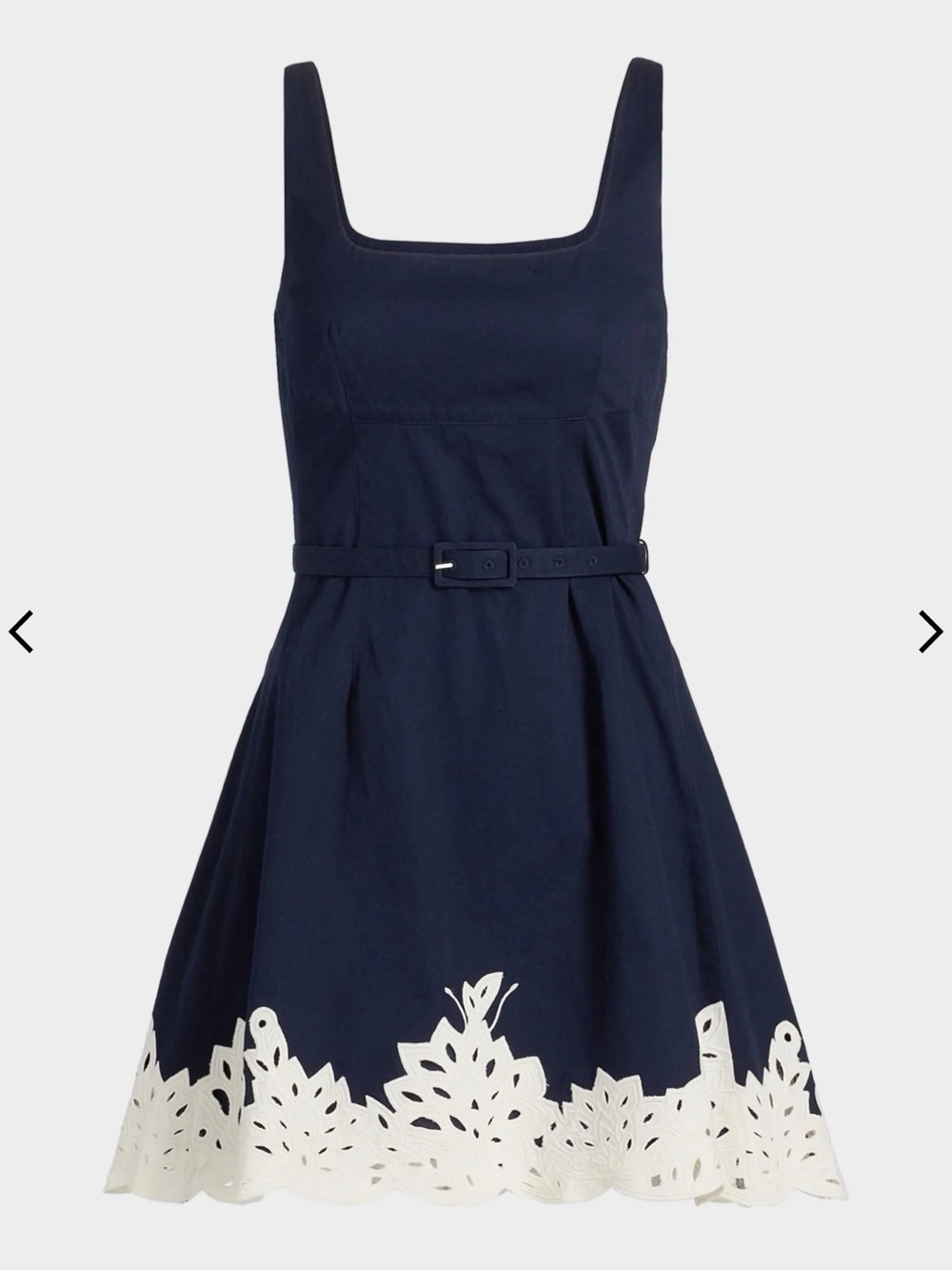 Tanya Taylor Paige Navy Dress with White Laser-Cut Hem 4 NWT